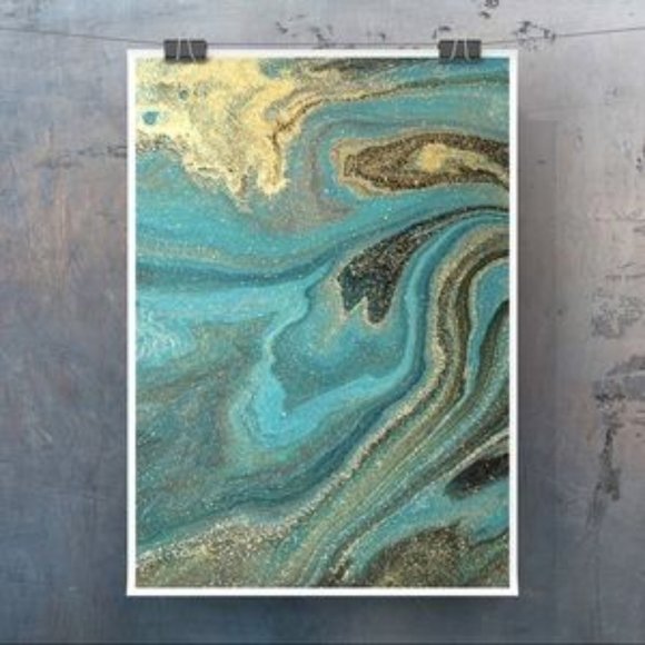 Turquoise Gold contemporary abstract art print - Picture 4 of 6